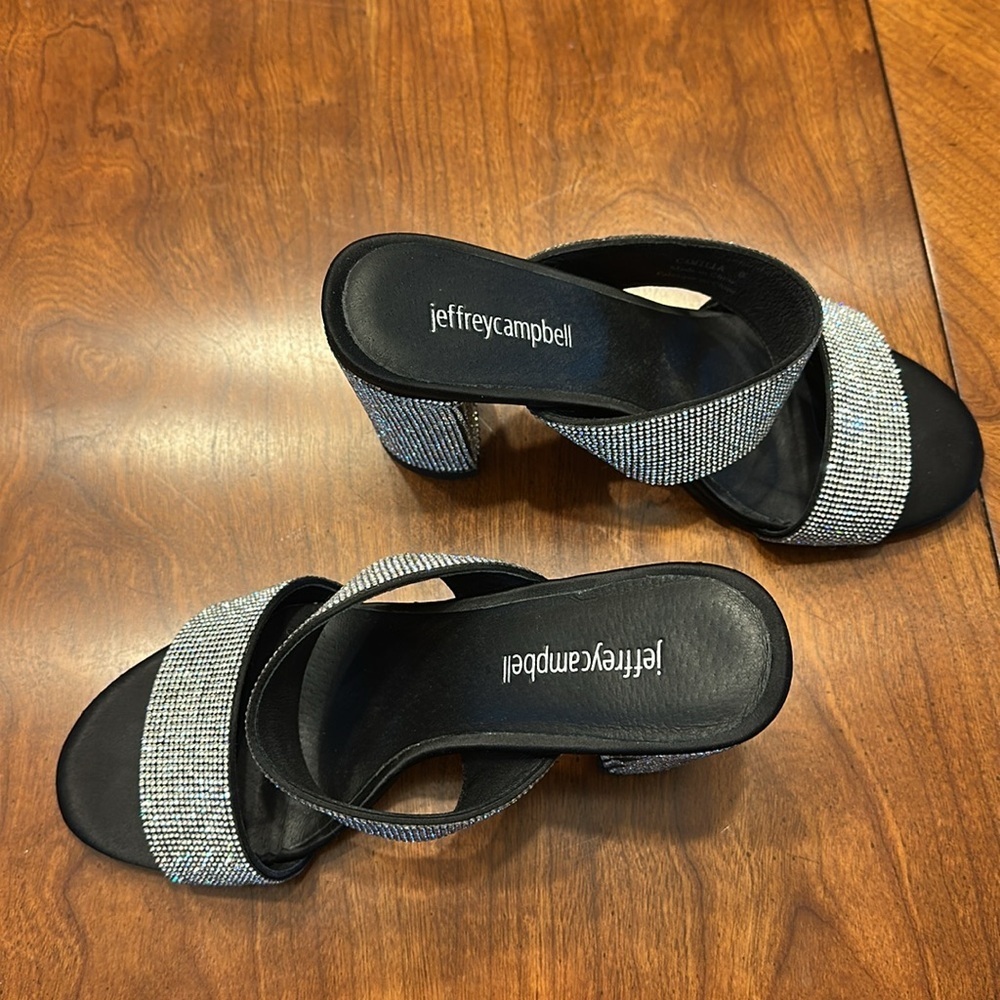Jeffrey Campbell Camilla Caviar Crystal Sparkle Slide Heels Silver Black Sz 8 - Picture 4 of 7